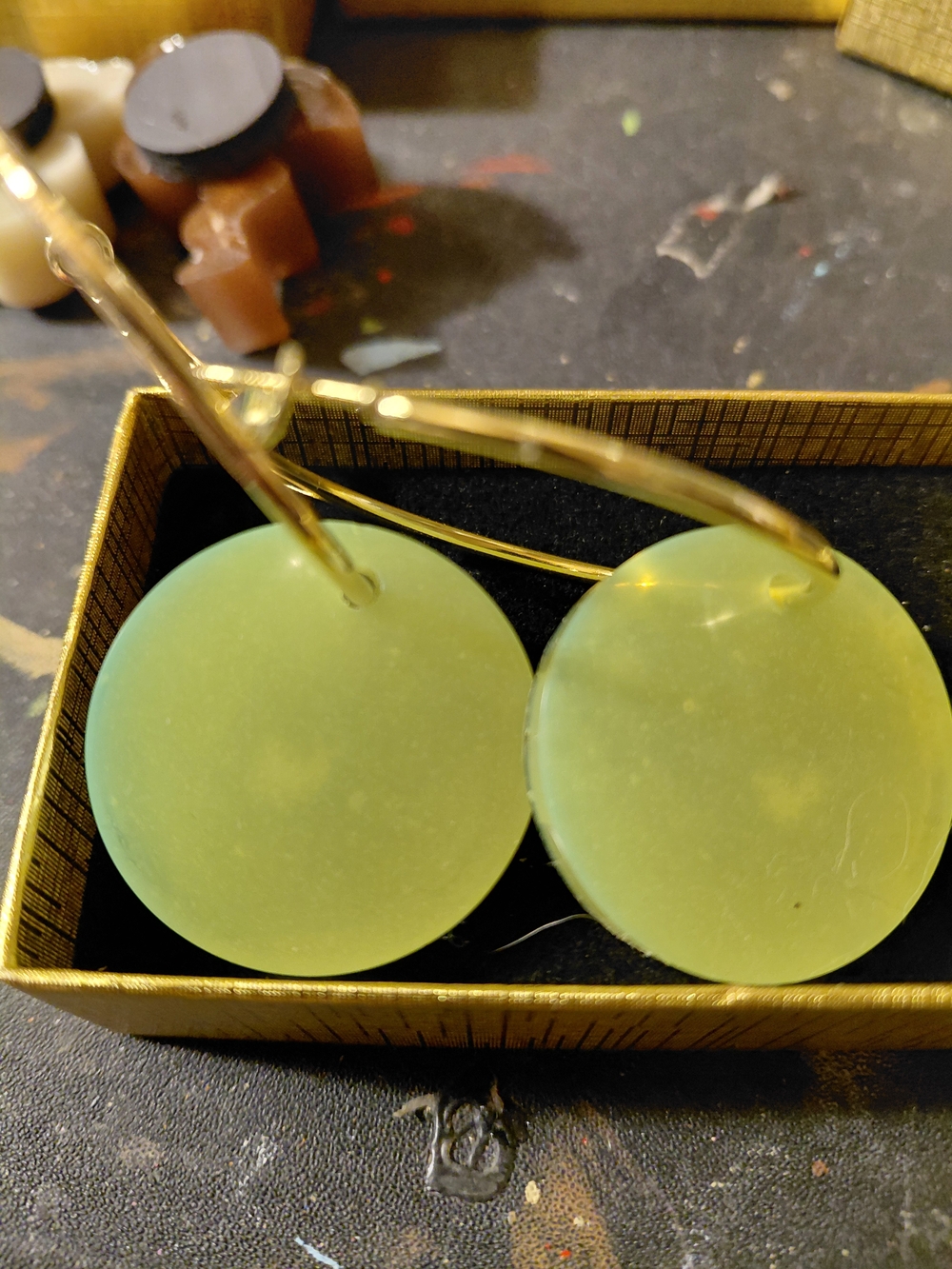 Green Disc Drop Earrings - Unbranded